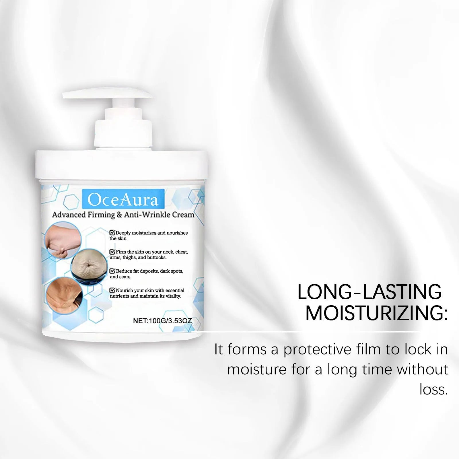 100g jar of gentle moisturising body cream with glycerin and hyaluronic acid formula