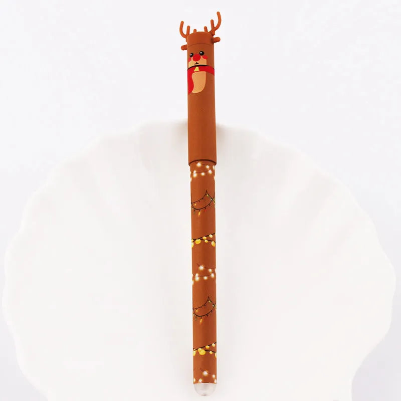 Set of 4 Christmas-themed erasable gel pens with 0.5mm fine tip in red, black, green, and blue