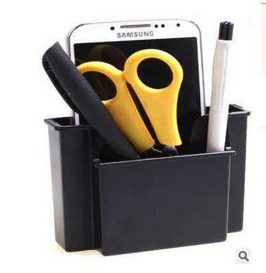 Black ABS car vent mobile phone storage box with card holder slot and adhesive sticker mounts