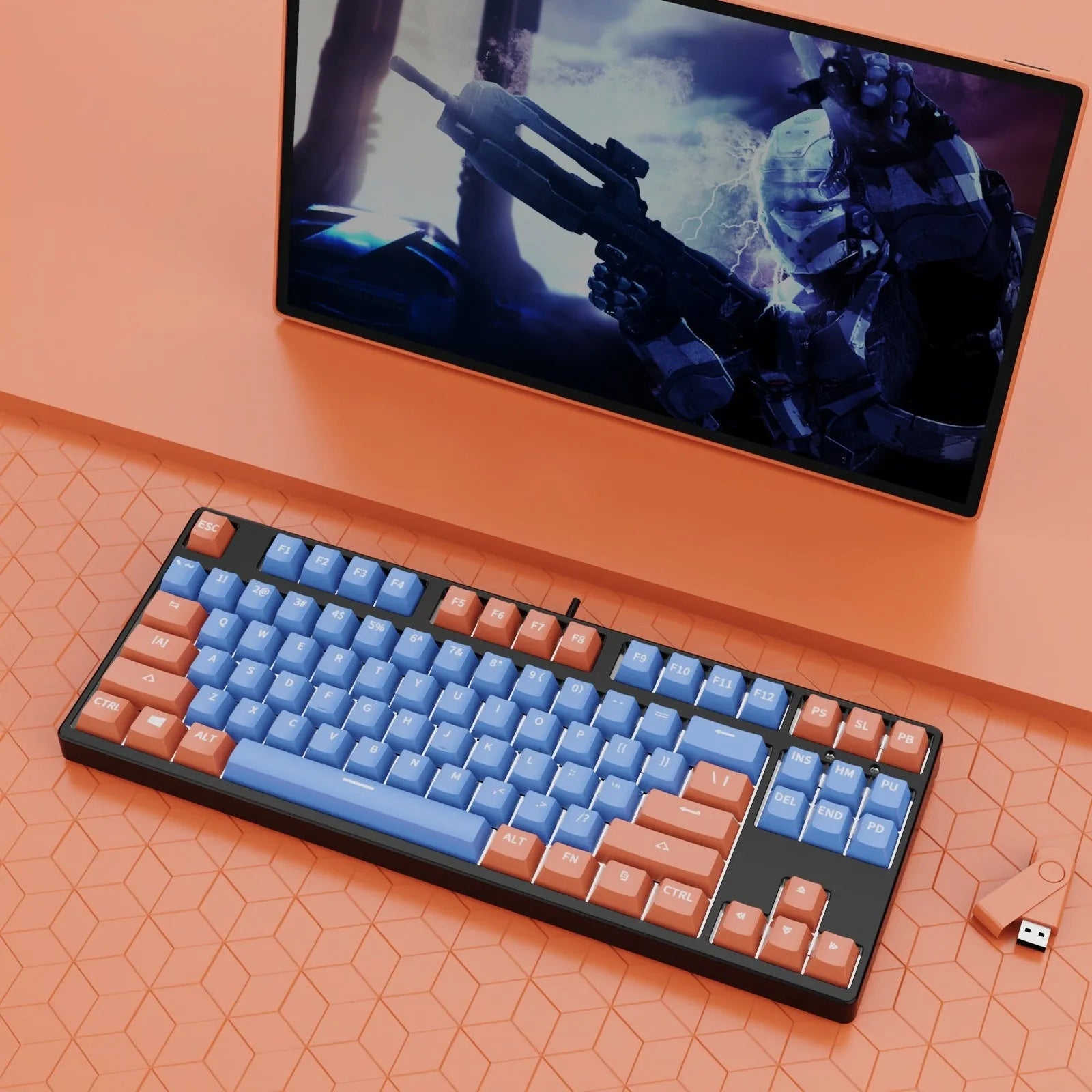 87-key hot-swappable mechanical keyboard with dual-colour backlighting and metal construction.