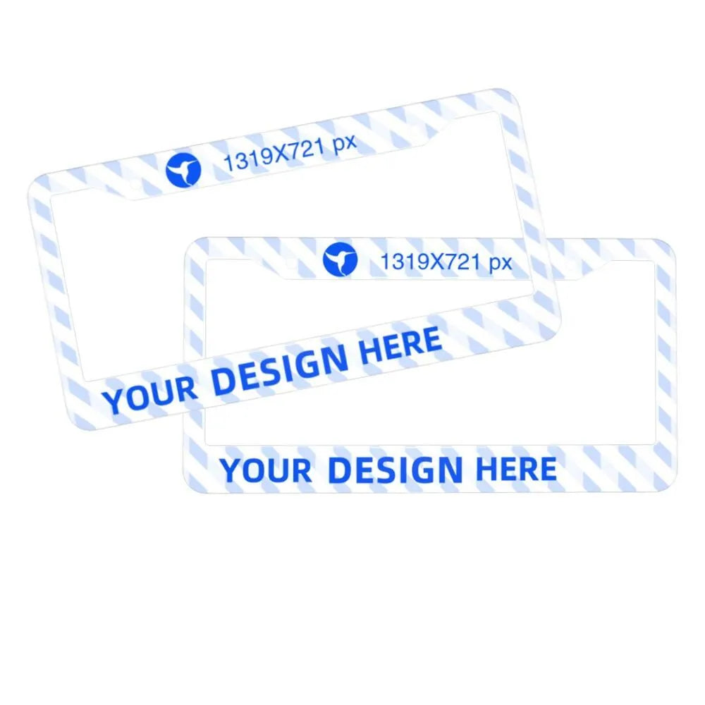 Pair of aluminium round hole license plate holders with custom print design, corrosion resistant, for front and rear car plates