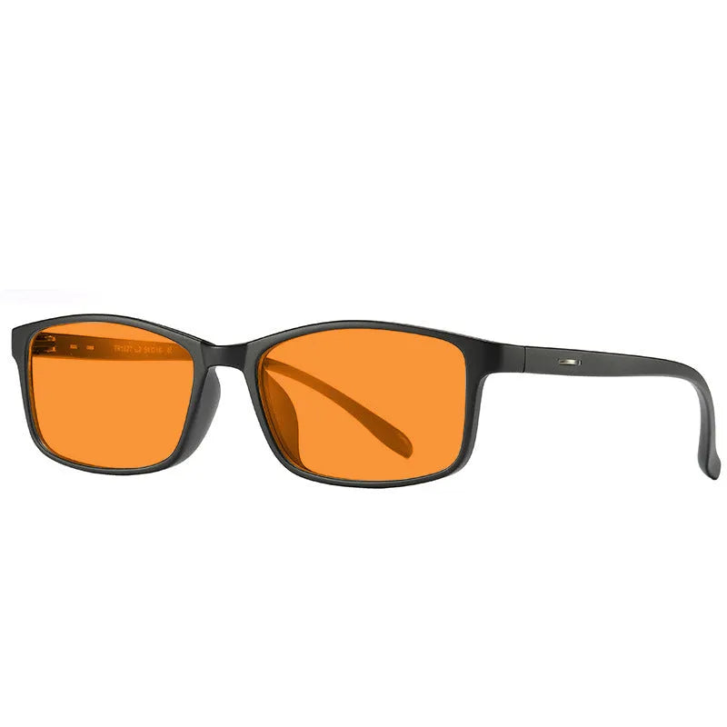 Orange lens anti-blue light glasses in a full rim frame, shown in one of four available colour options.