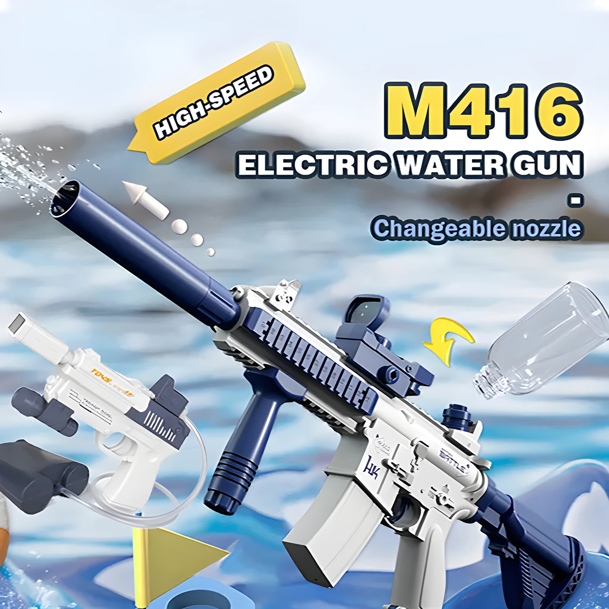 Blue automatic electric water gun toy with USB charging for summer outdoor play