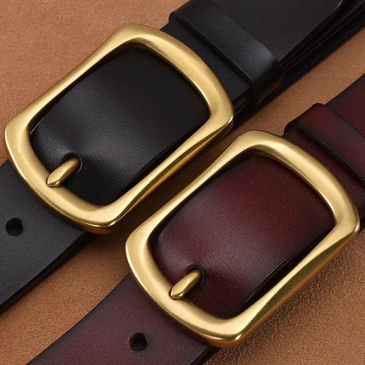 Top layer cowhide belt with alloy oval pin buckle, black, 2-4cm width, single belt loop