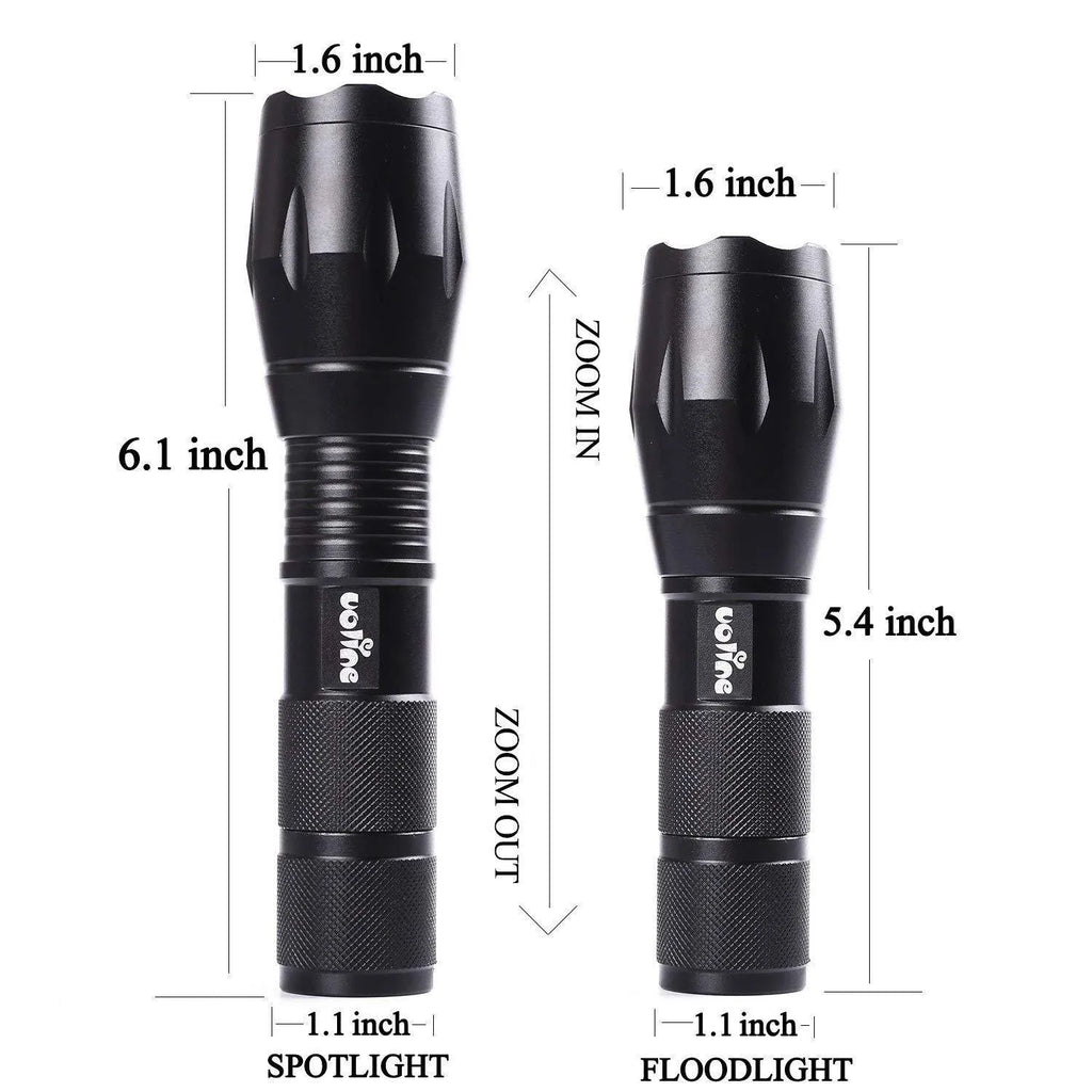 Tactical portable LED flashlight 1000 lumens, Pro-Black, chrome aluminium body, five modes, AAA battery powered