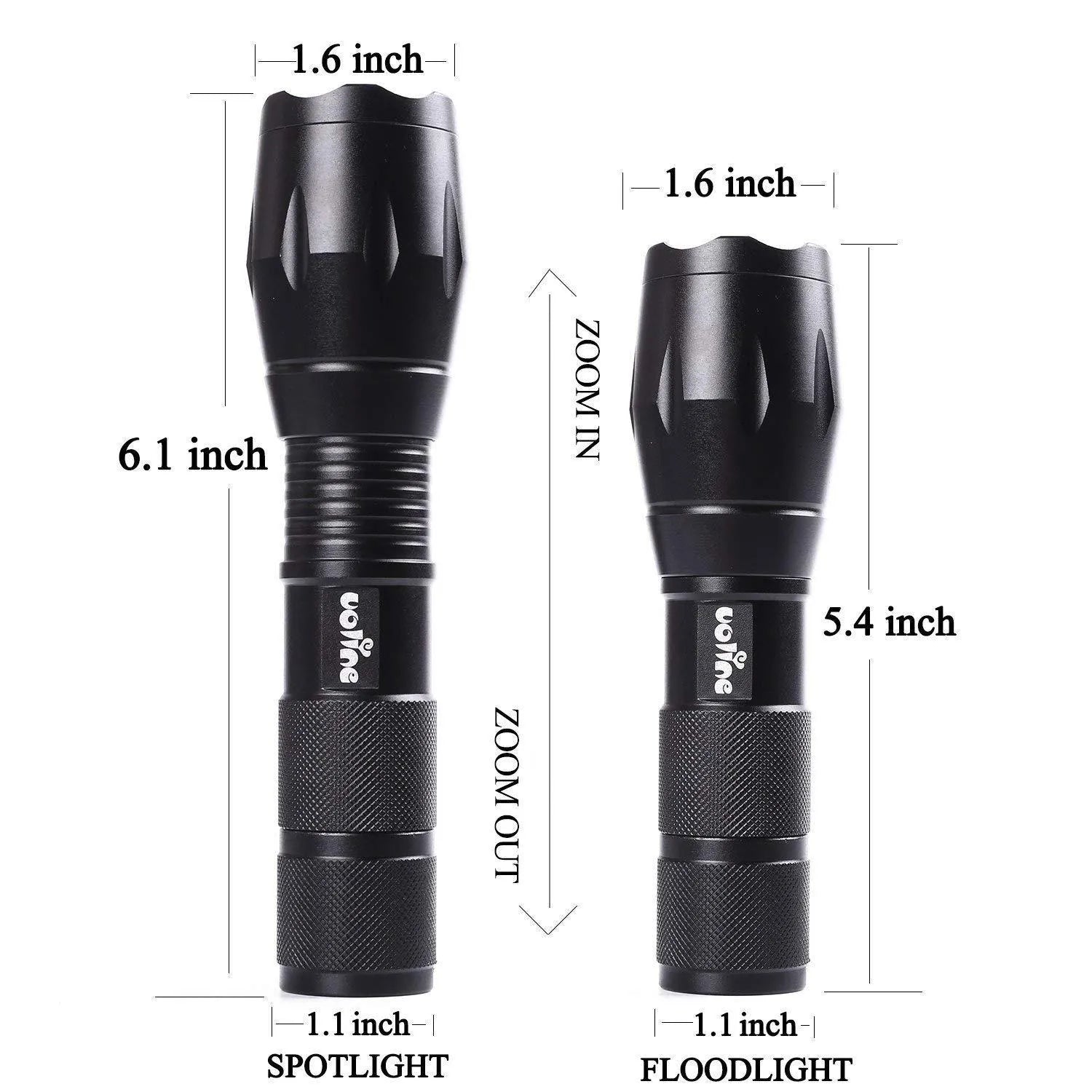Tactical portable LED flashlight 1000 lumens, Pro-Black, chrome aluminium body, five modes, AAA battery powered