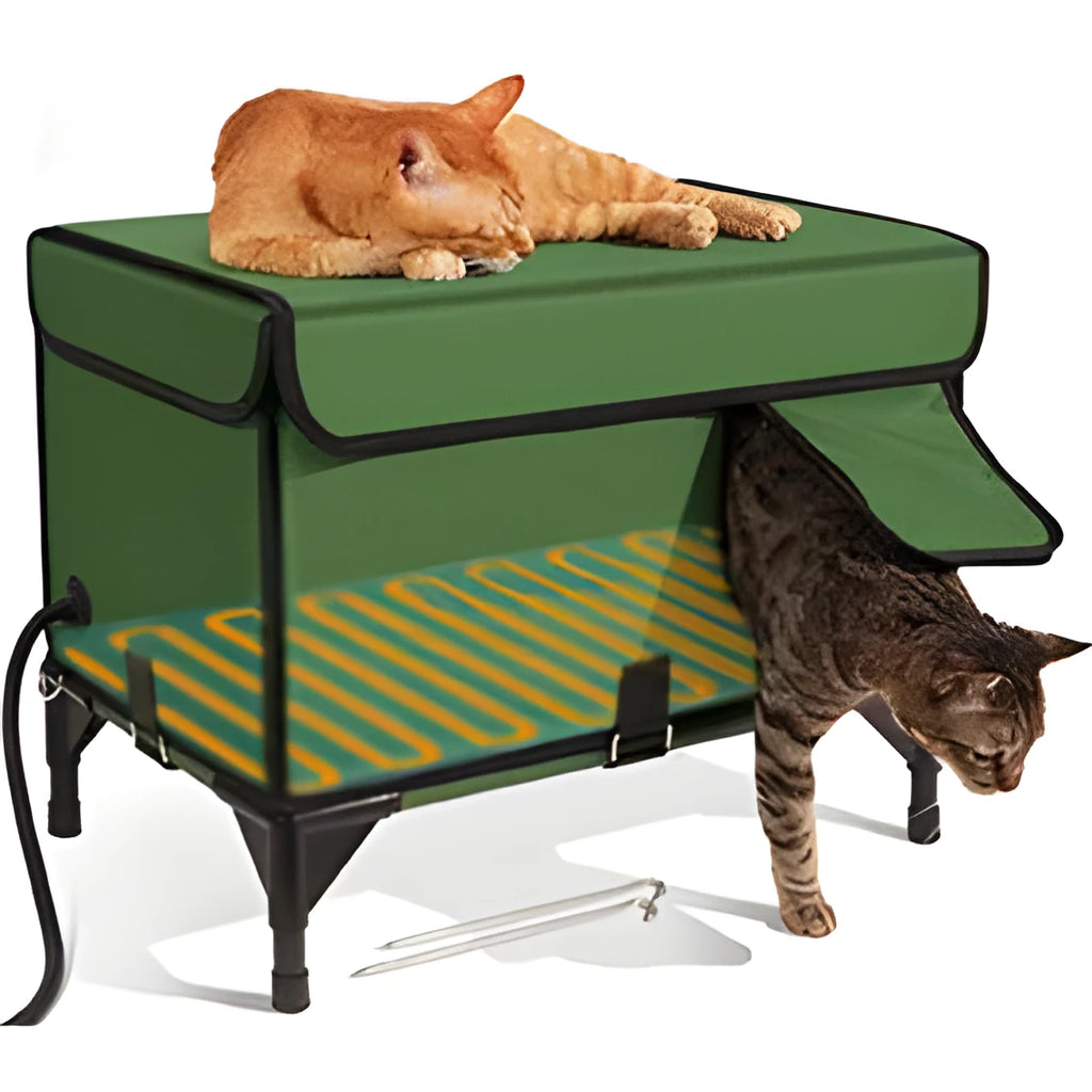 Green foldable cloth cat cage shown in three sizes S, M, L for outdoor delivery rooms or pet bedding.