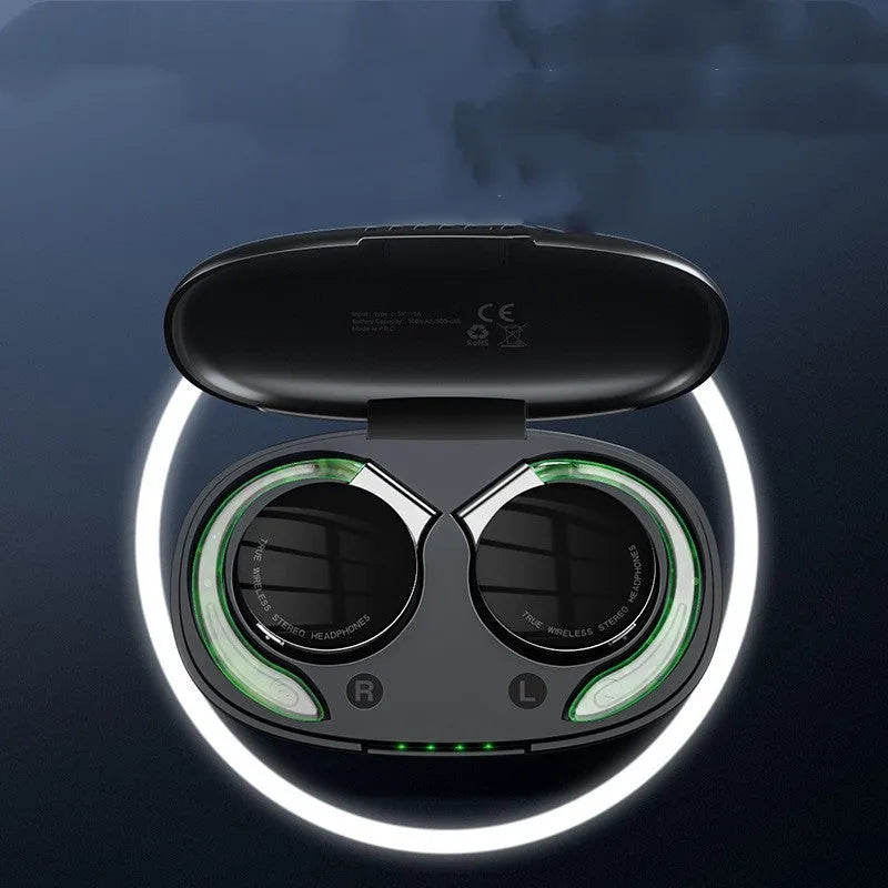Black and white wireless sports Bluetooth earphones with in-ear fit.