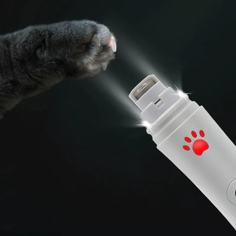 Electric pet nail grinder with diamond head, USB cable, safety cover and three speed settings for small to large pets