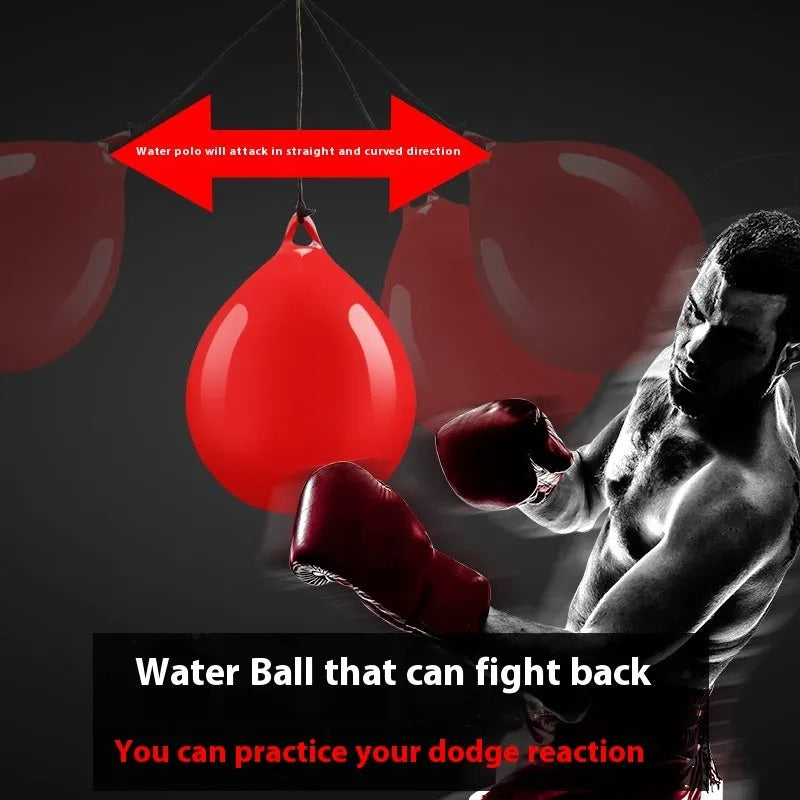 Red water filled PVC boxing reaction ball with hook rope for speed training