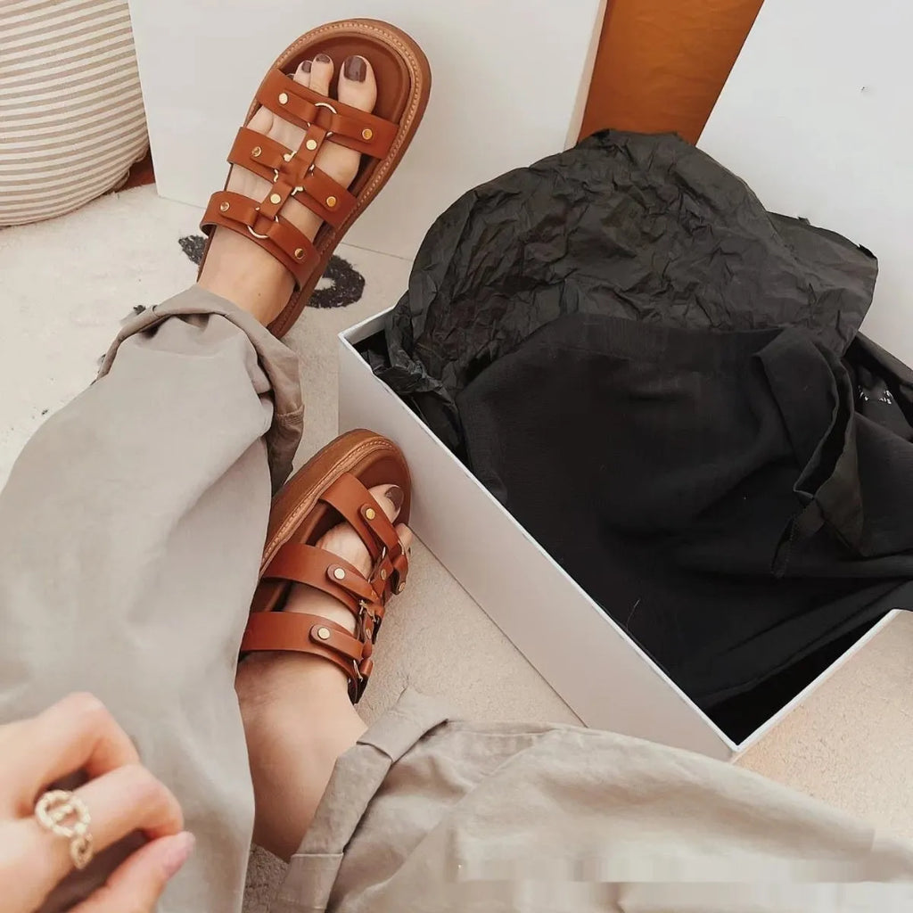 Women's Roman style patent leather sandal slippers with sheepskin upper in white, black or brown