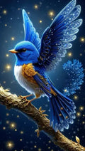 Handmade blue bird diamond painting kit showing 60x100cm canvas with rhinestones.