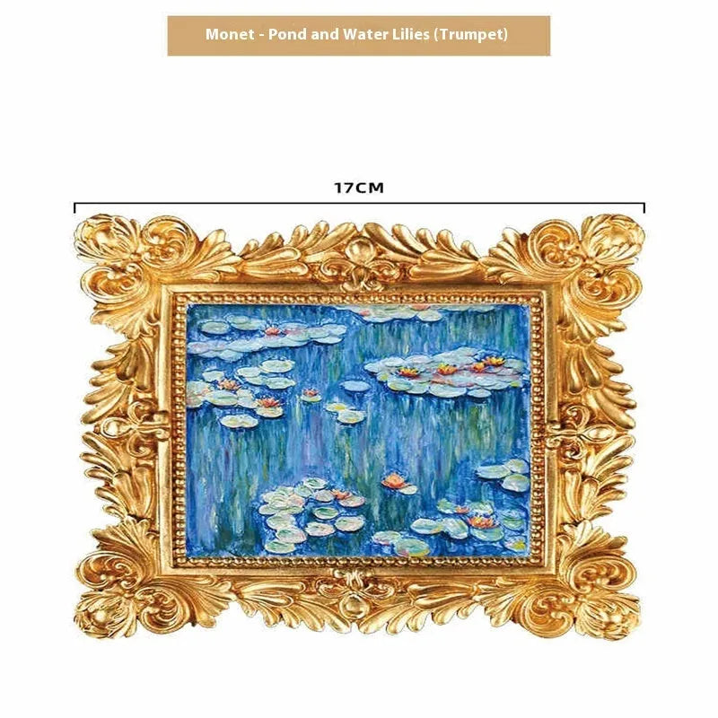 DIY hand drawn oil painting kit showing epoxy pottery base, propylene paints, brushes, and a completed framed Van Gogh 'Starry Night' example.