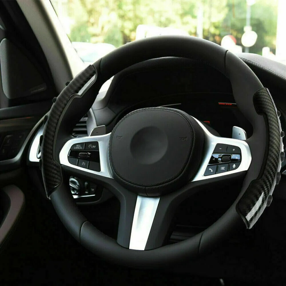 Carbon fibre black steering wheel anti-skid sleeve for universal car fit.