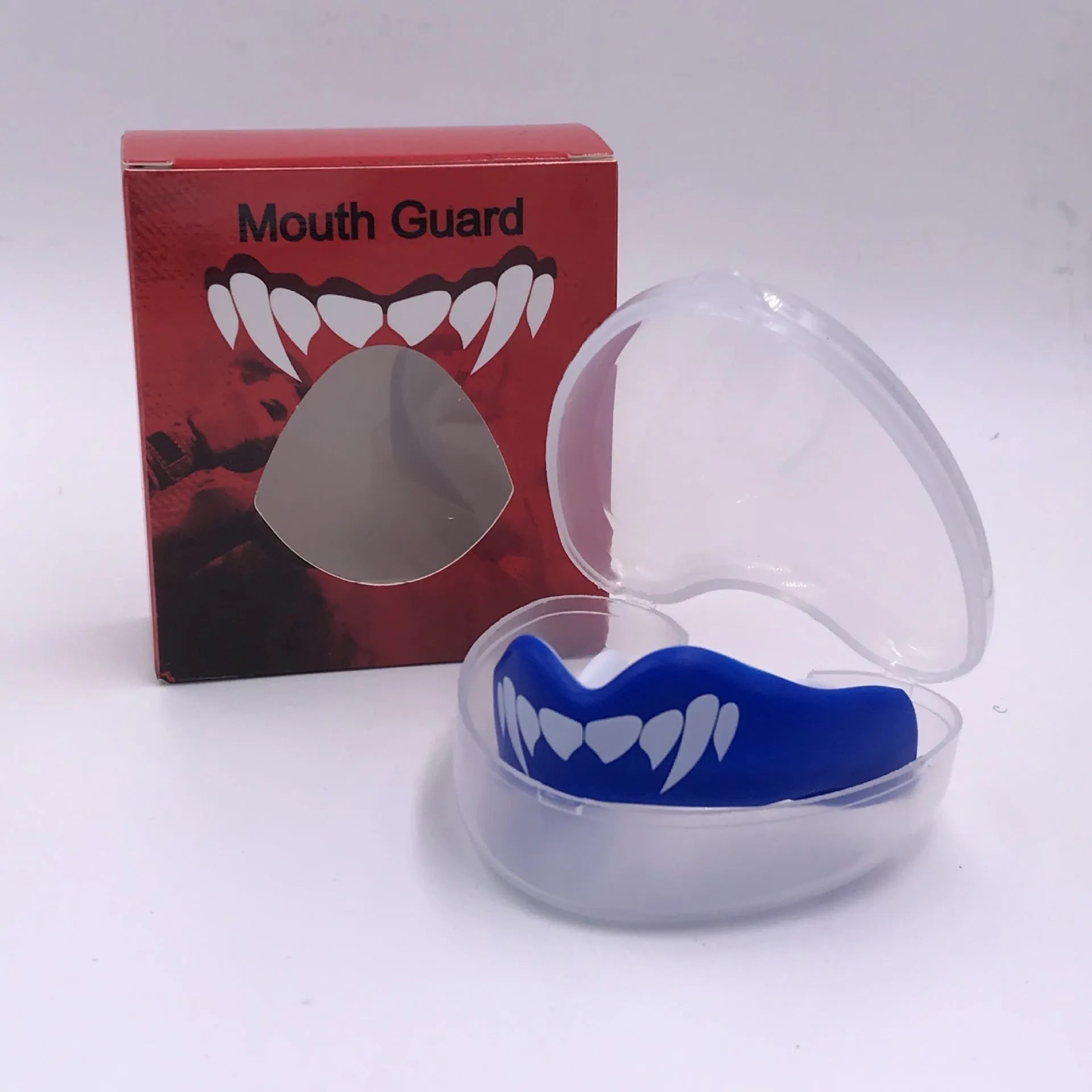 Adult boxing mouthguard with printed tooth design in black and white colour for martial arts training