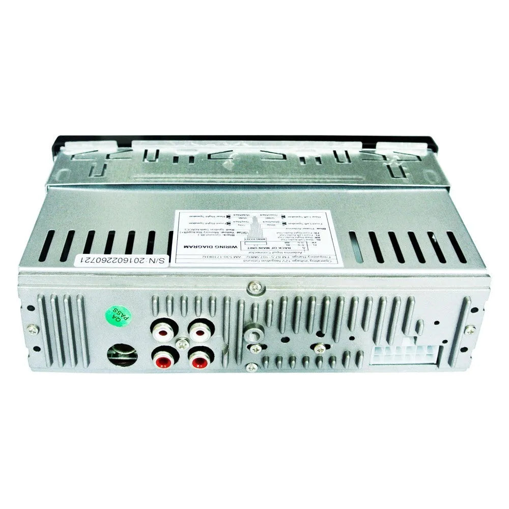 Car stereo Bluetooth FM MP3 receiver with USB and SD card slots, remote control, measuring 178x50x115mm