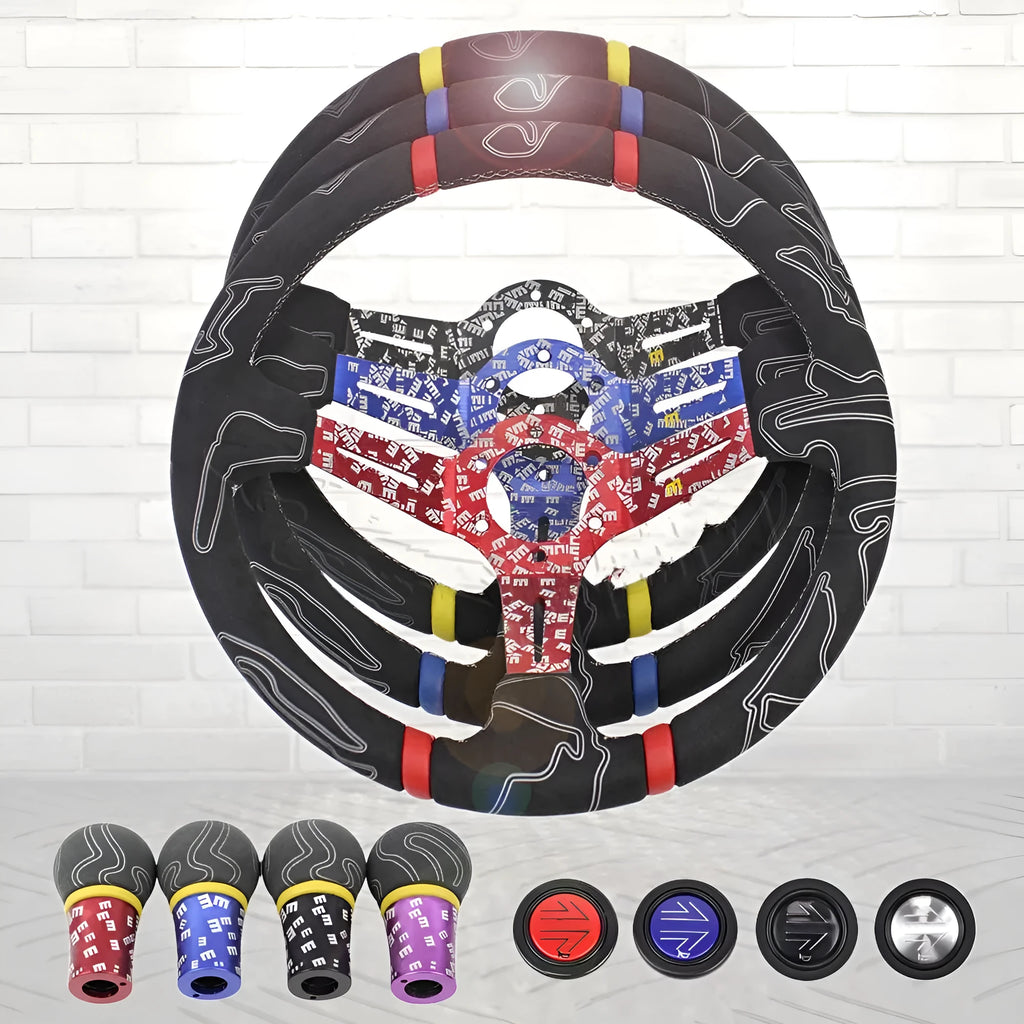 Matte leather graffiti 14-inch modified steering wheel black alloy universal fit