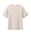 Breathable loose fit cotton short-sleeved t-shirt in a solid colour on a hanger.