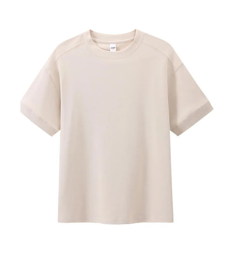 Breathable loose fit cotton short-sleeved t-shirt in a solid colour on a hanger.