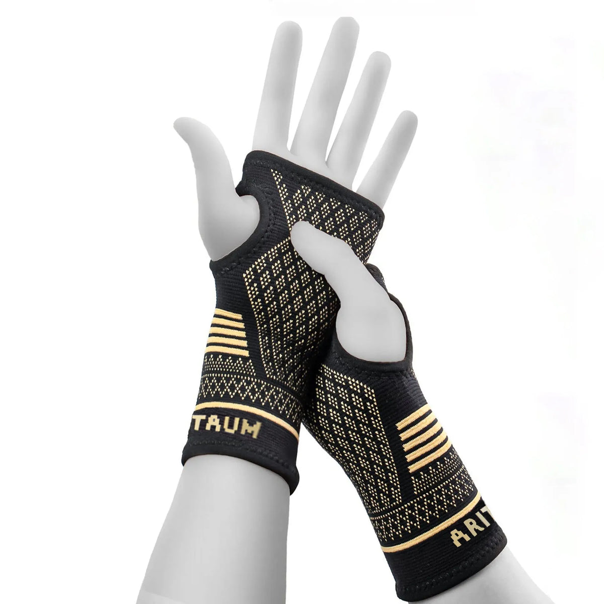 Men's Black Gold copper fibre cycling gloves with wrist protection