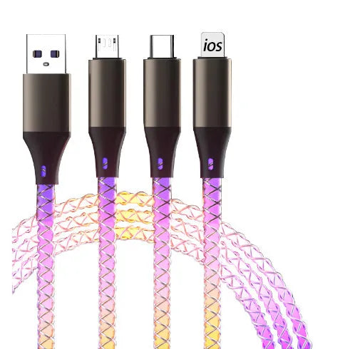 Phantom gradient colour 3-in-1 charging cable with Lightning, Micro USB, and TYPE-C connectors