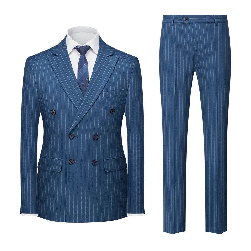 Men's two-button striped business suit with slim-fit trousers in dark grey colour option