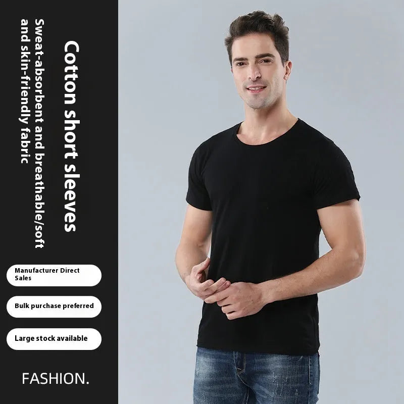 Men's round neck cotton t-shirt in loose fit, available in black or white solid colours