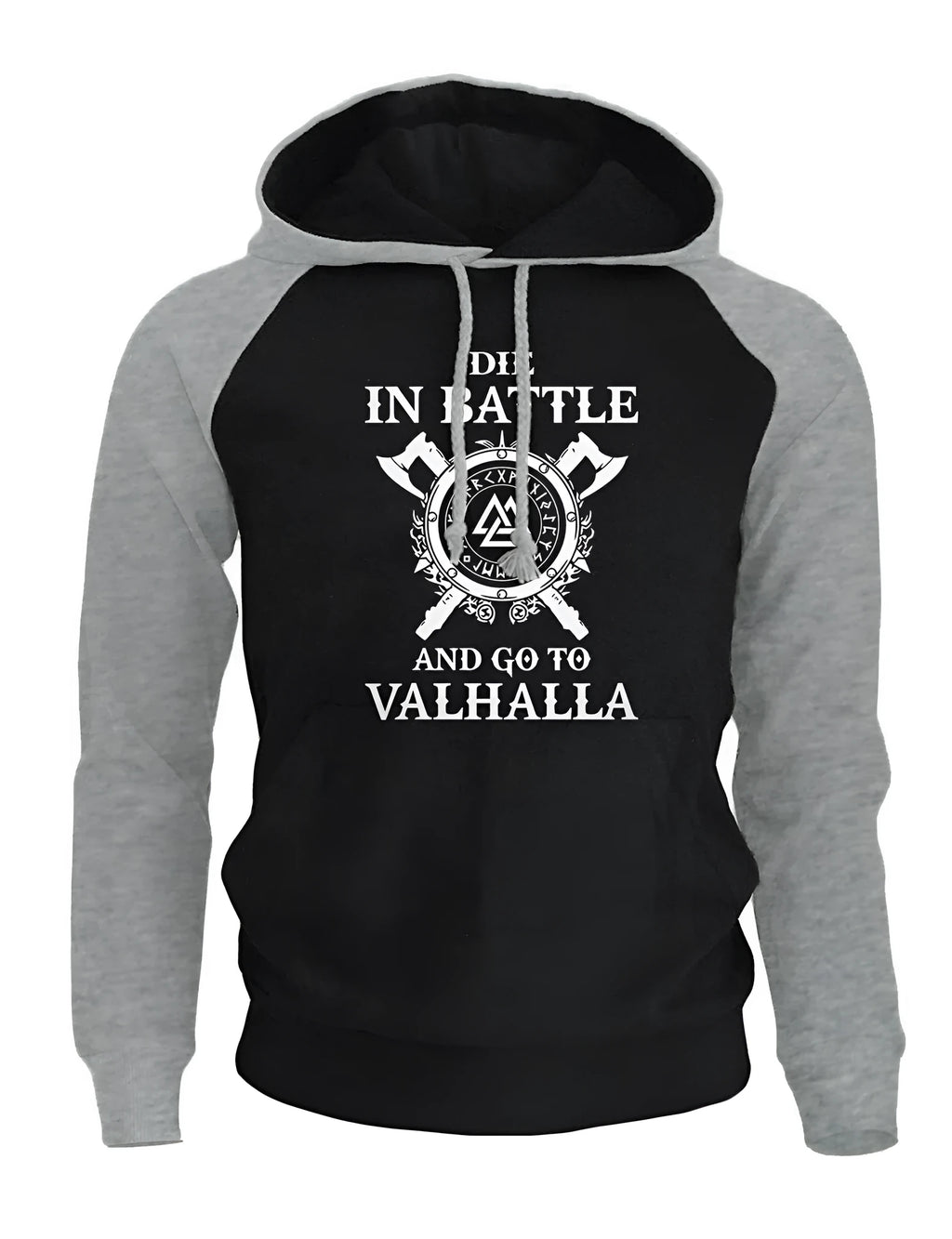 Men's loose fit hoodie in dark blue grey with letter print, hood, long sleeves, and front pockets