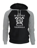 Men's loose fit hoodie in dark blue grey with letter print, hood, long sleeves, and front pockets