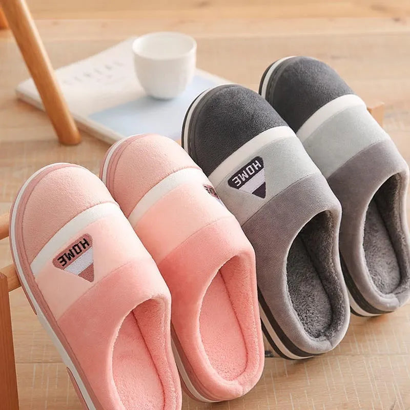Thick bottom men's velvet non-slip cotton slippers blue colour pair