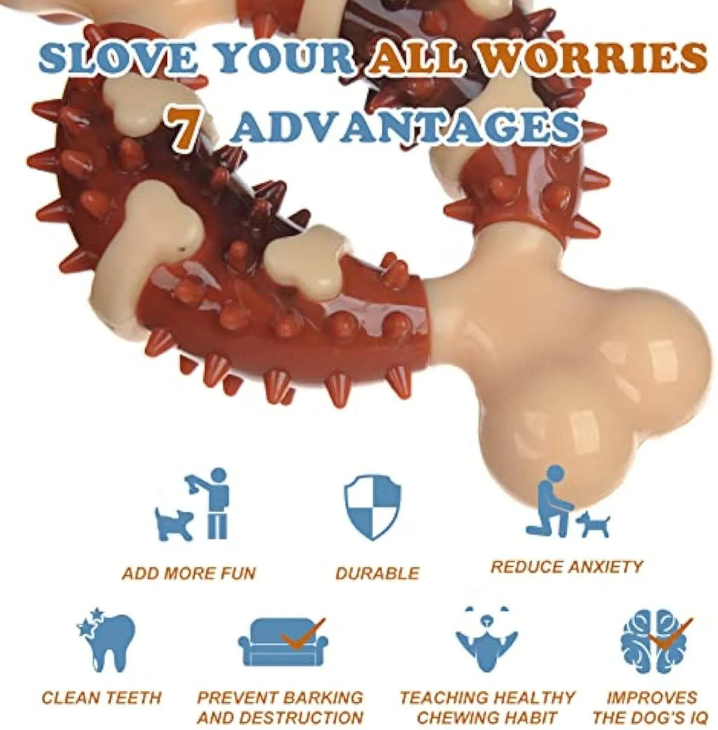 Natural rubber bone-shaped dog chew toy for teeth cleaning and anxiety relief in two sizes