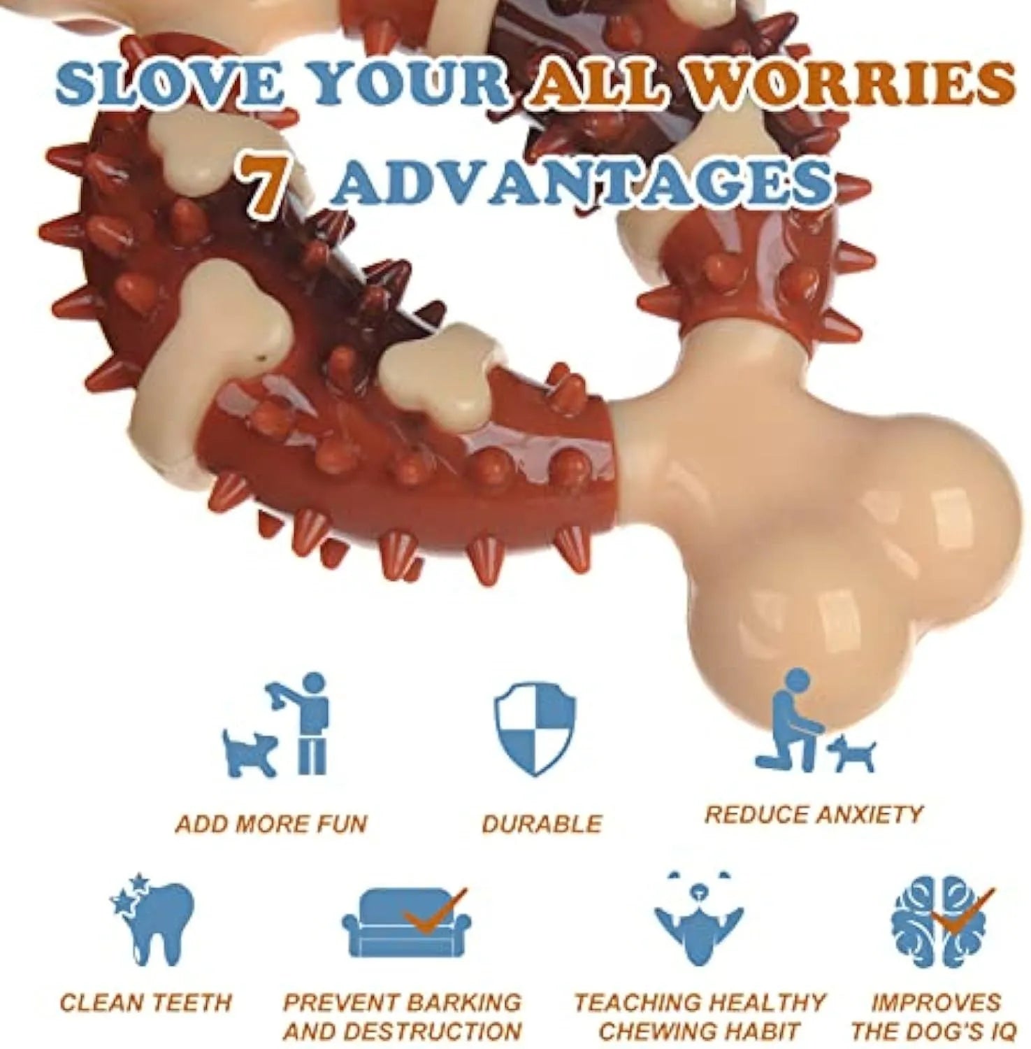 Natural rubber bone-shaped dog chew toy for teeth cleaning and anxiety relief in two sizes