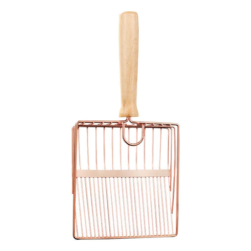 Stainless steel cat litter shovel with wooden handle in three design options