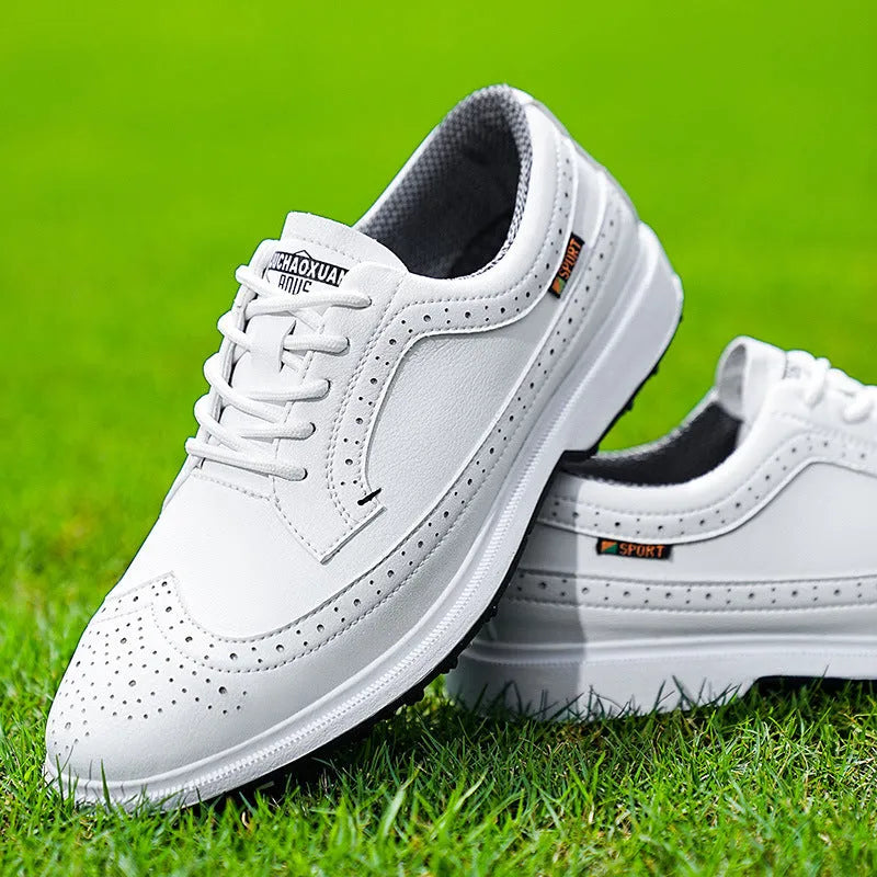 Men's 8669 Lake Blue genuine leather golf shoe with non-slip rubber outsole