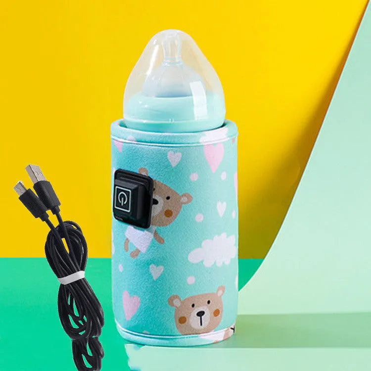 USB baby bottle warmer insulation cover in blue dinosaur cartoon pattern