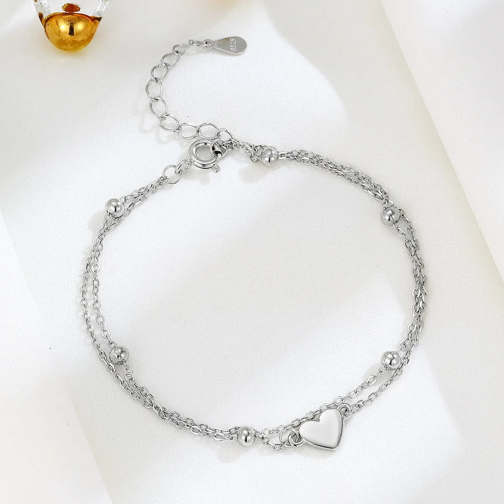 S925 sterling silver heart double-layer bracelet for women simple style electroplated finish