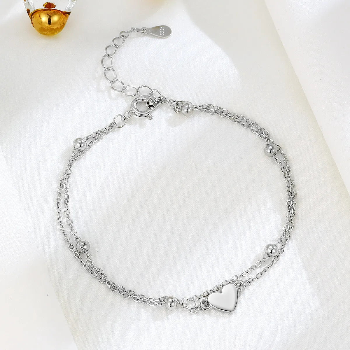 S925 sterling silver heart double-layer bracelet for women simple style electroplated finish