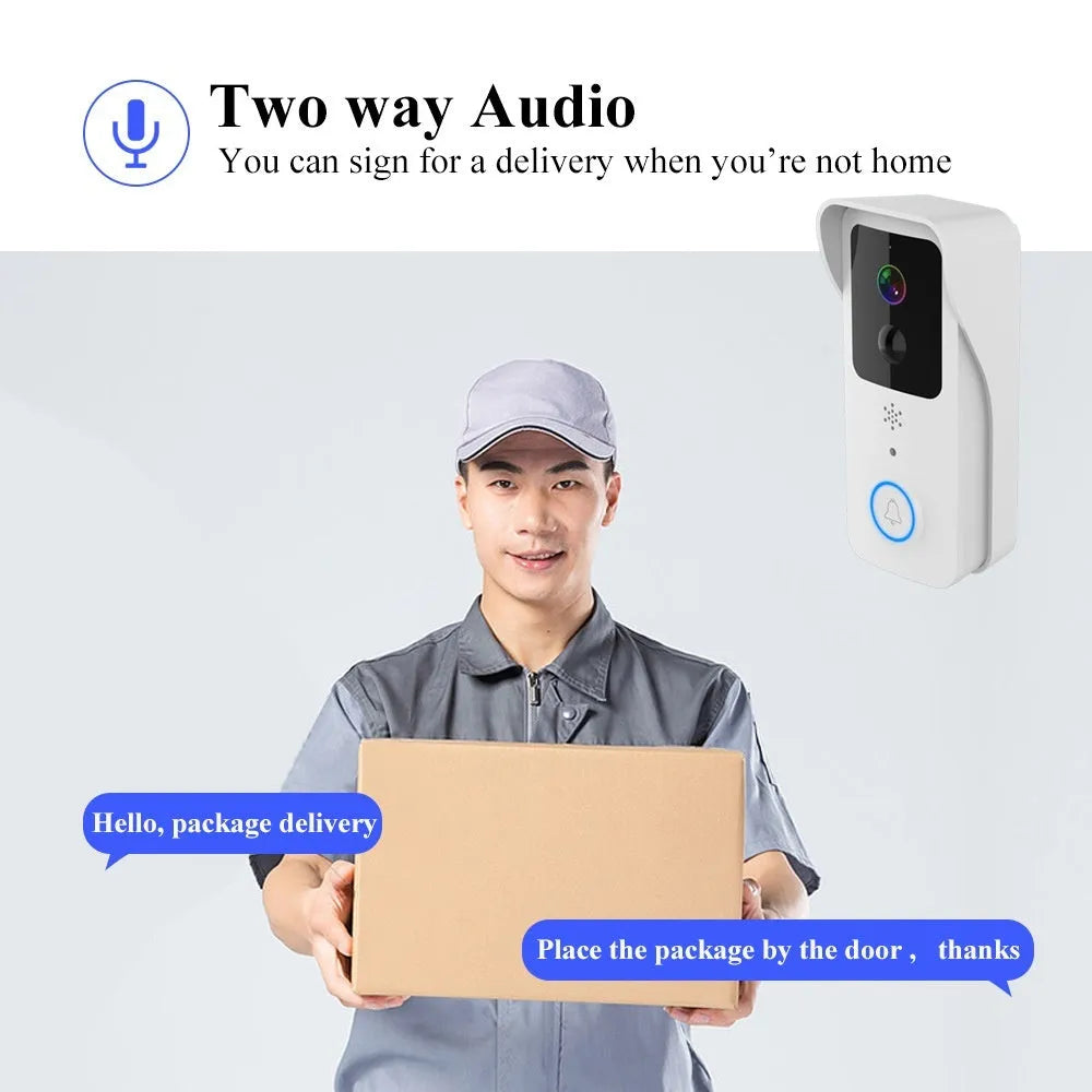 Black and white smart waterproof visual doorbell with HD camera for remote app intercom.