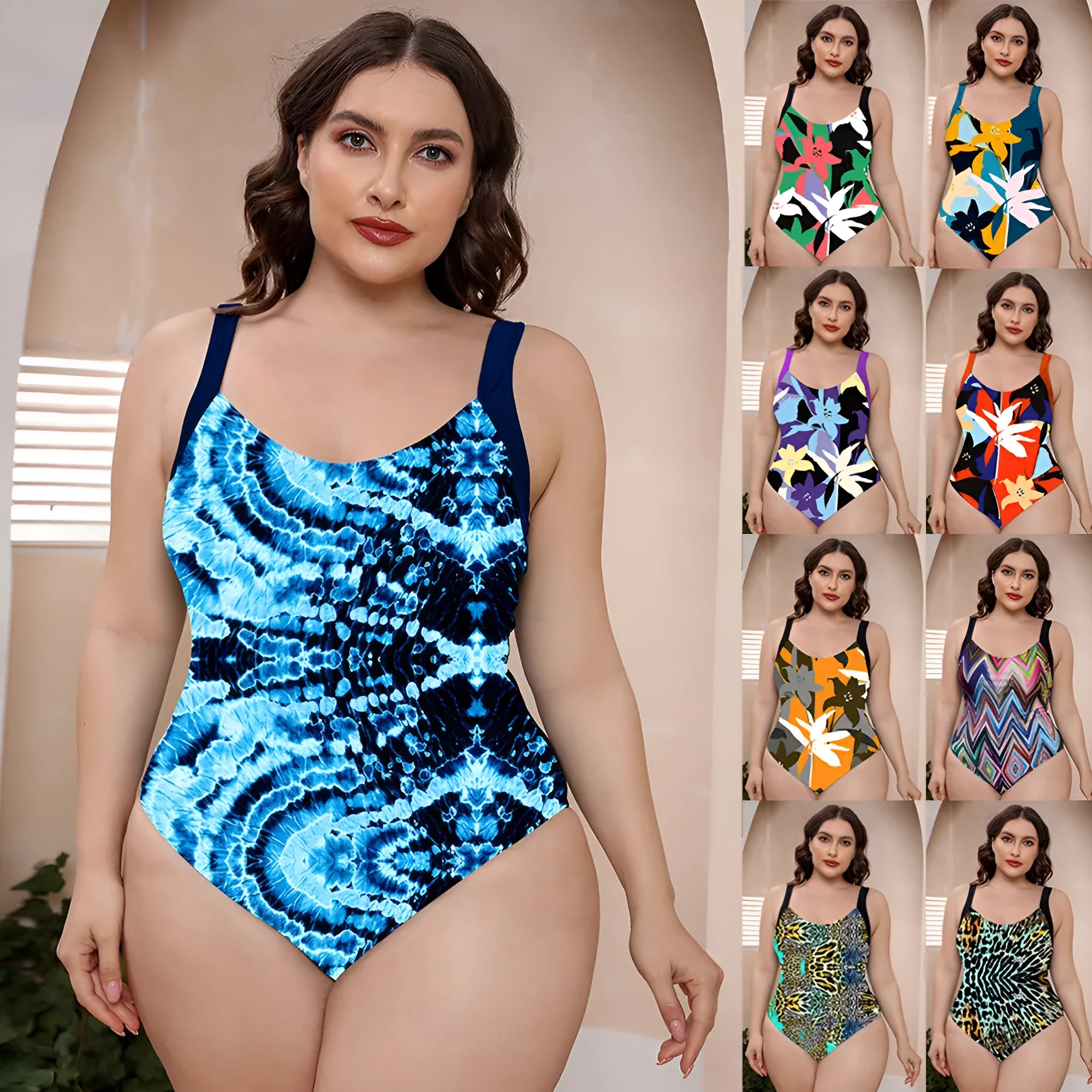 Women's floral print conservative one-piece swimsuit with spaghetti straps for hot springs and swimming.