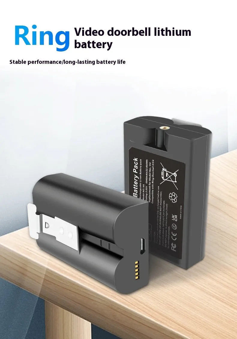 Black rechargeable lithium V4 doorbell battery 6040mAh 3.65V 75x45x50mm for SM002 video doorbell