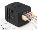 Universal travel adapter multi-function socket with USB Type C, black colour, 66x53x52mm, for 160 plus countries