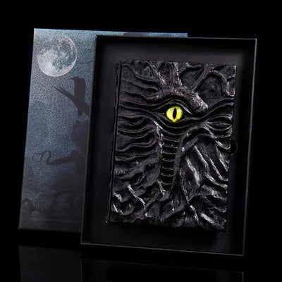 Demon Eye Cthulhu notebook with embossed resin relief cover on dark kraft paper