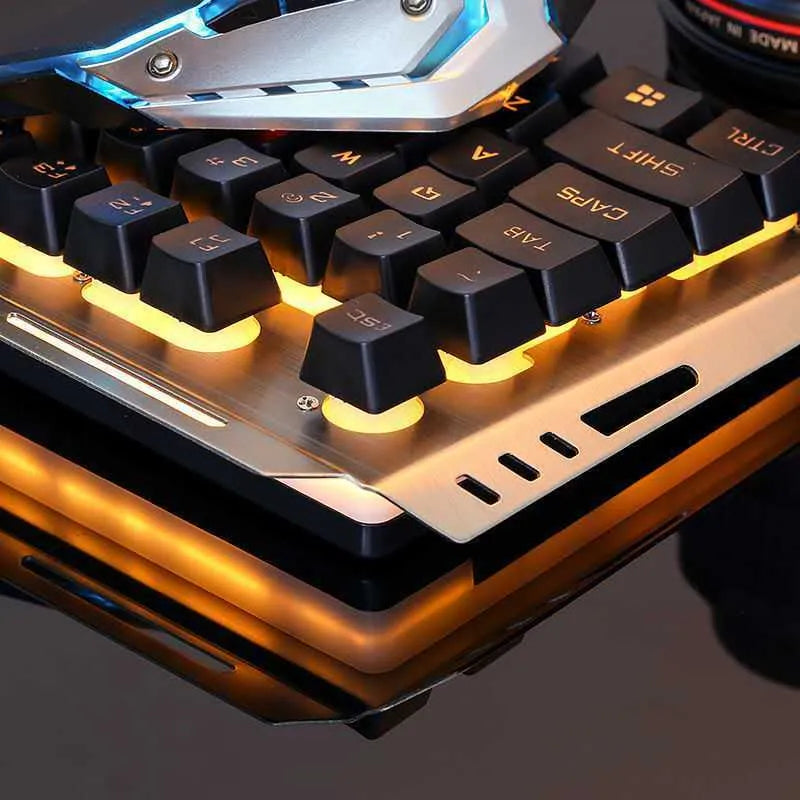 Wired gaming keyboard and mouse set with USB connection and backlight support in tricolour rainbow option