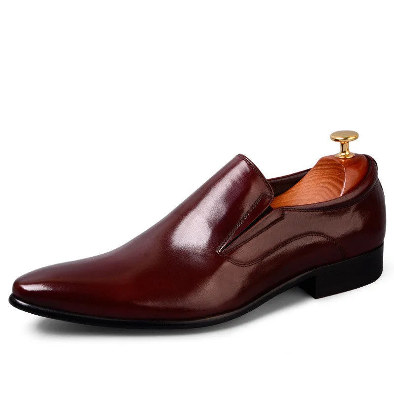 British Pointed Oxford men's formal leather shoes in black with pointed toe and low-top design