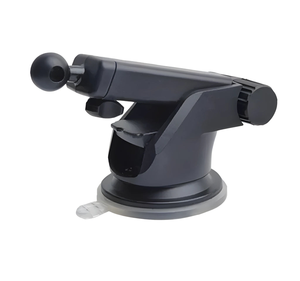 Universal car phone and navigation bracket with telescopic adjustable long rod on a dashboard.