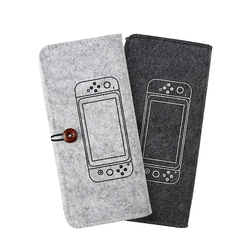 Nintendo Switch black felt pouch with game card slots and accessory storage compartments