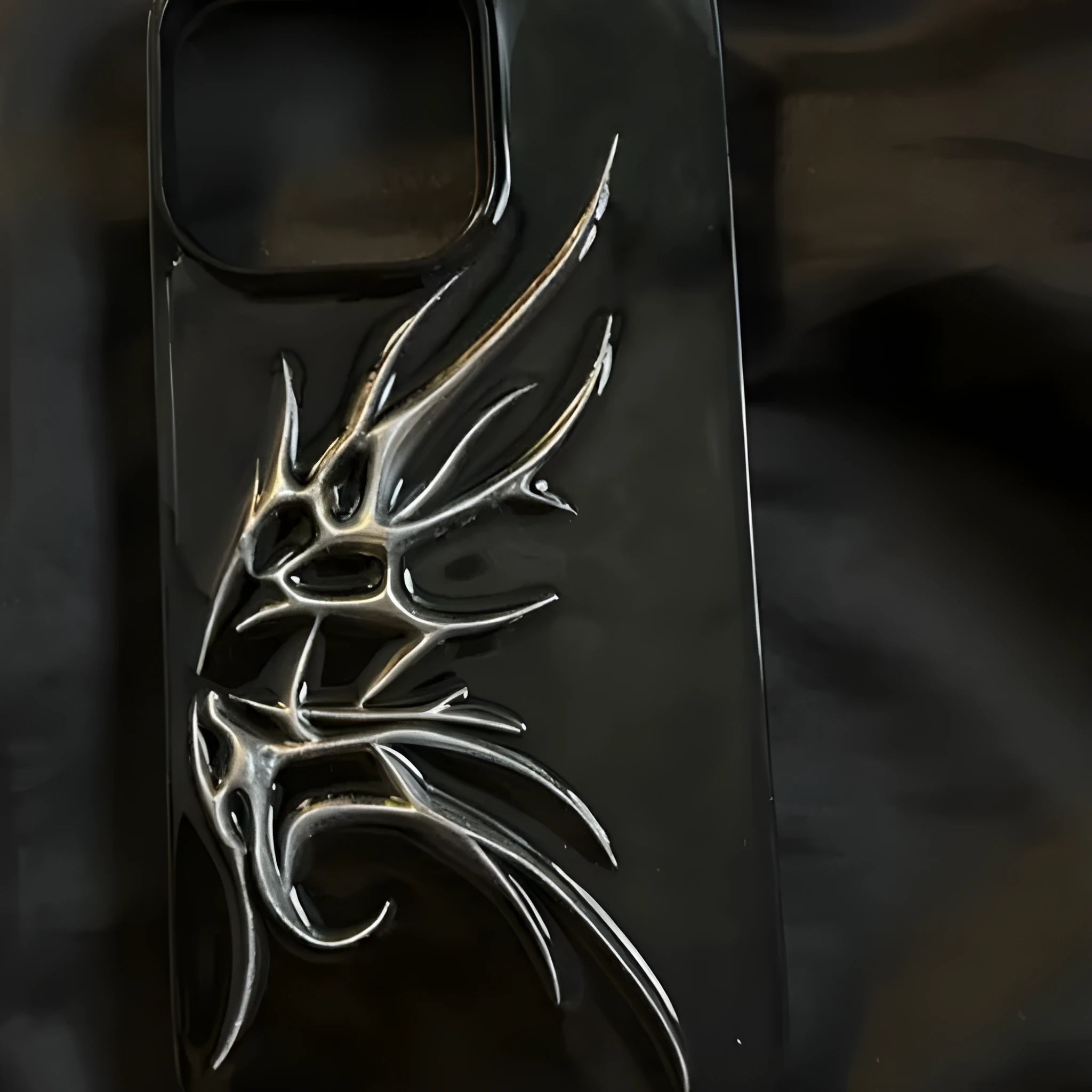 iPhone protective case with three-dimensional blooming wings design in blurred wings colour
