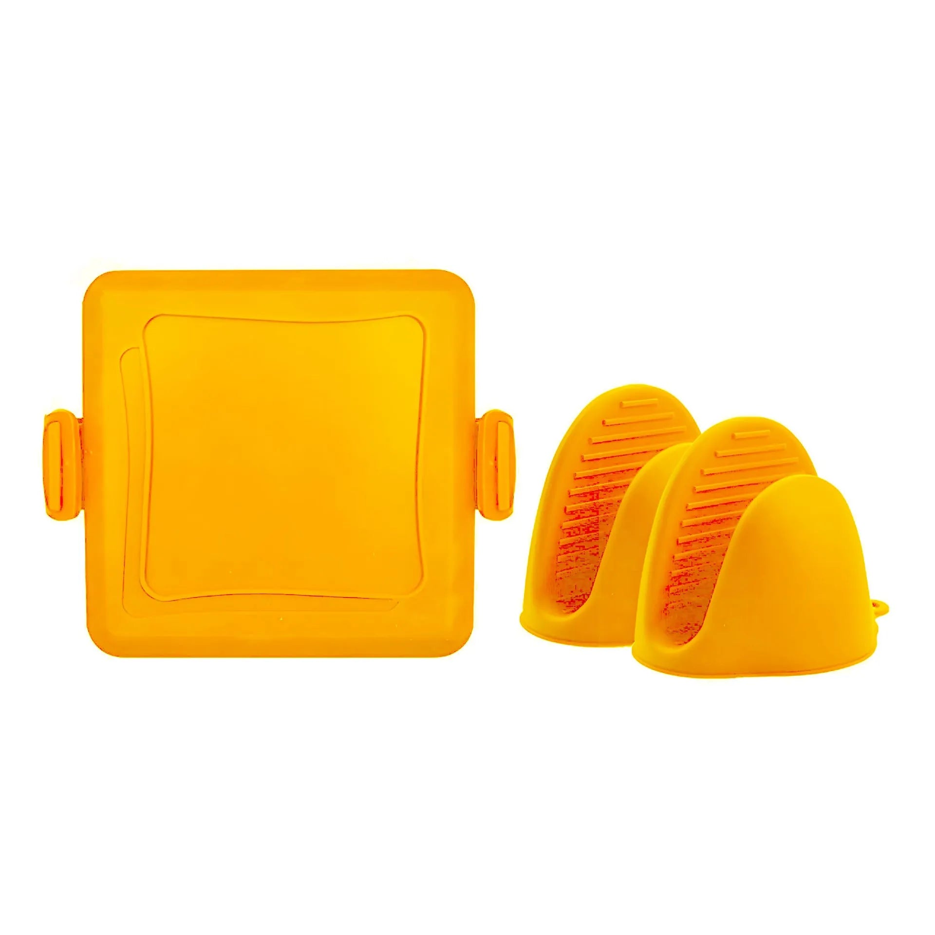 Red silicone baking tray and heat-resistant gloves set in colour box packaging