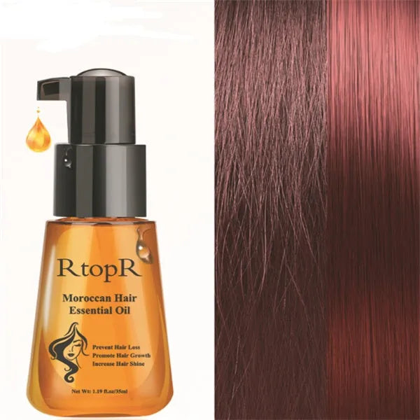 Yellow plastic bottle of 35ml hair care essential oil repair sample on neutral background
