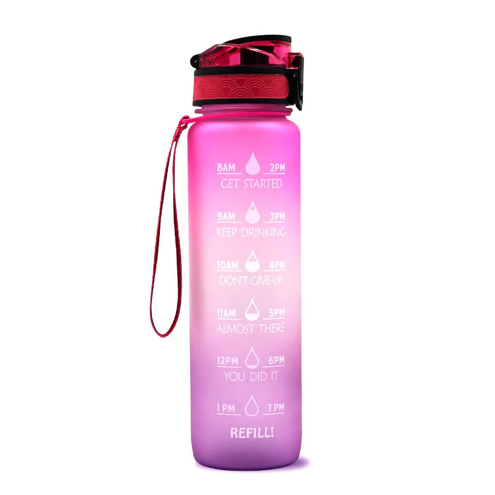 Frosted gradient TRITAN sports bottle with bouncing cap in blue-red colour for travel and gym